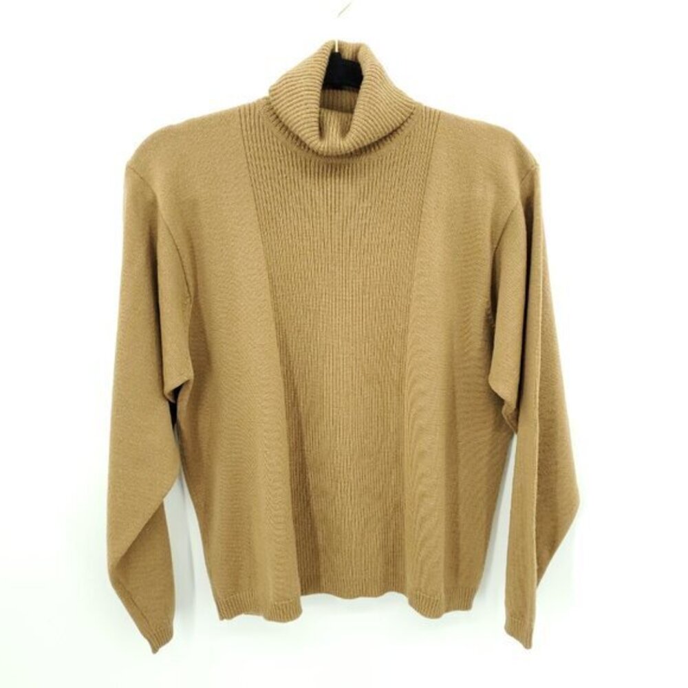 Pendleton 100% Wool Rib-Panel Turtleneck Sweater XL Tan/Camel